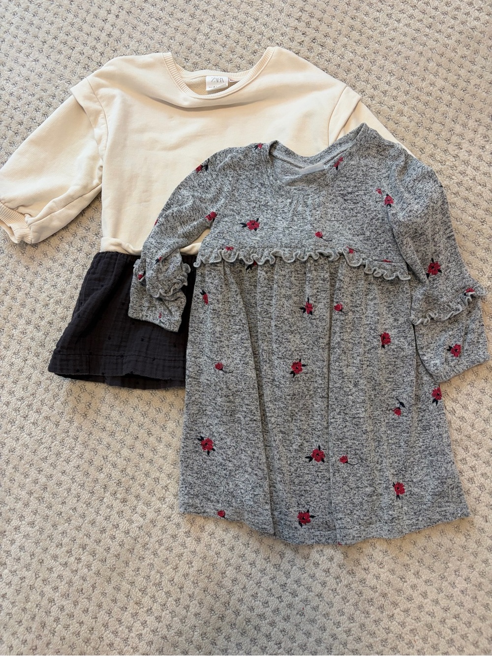 Zara Cream & Gray Floral Two-Piece Girls Set